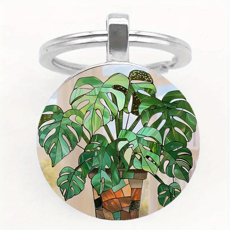 Plant Parent Pot - Vibrant Mosaic Glass Potted Monstera Keyring,
